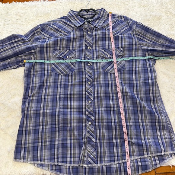 Wrangler Mens XXL Blue Plaid Western Snap Front Long Sleeve‎ Shirt - Picture 5 of 5